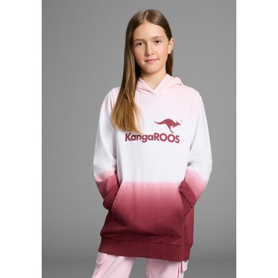 Kapuzensweatshirt KANGAROOS "Longsweatshirt mit Farbverlauf", Mädchen, Gr. 152/158, rot (bordeaux, rosa), Sweatware, Obermaterial: 100% Baumwolle, bedruckt, mehrfarbig, Basic Po-bedeckend, Bündchen, Sweatshirts, Langarm mit Bündchen, taillierter...