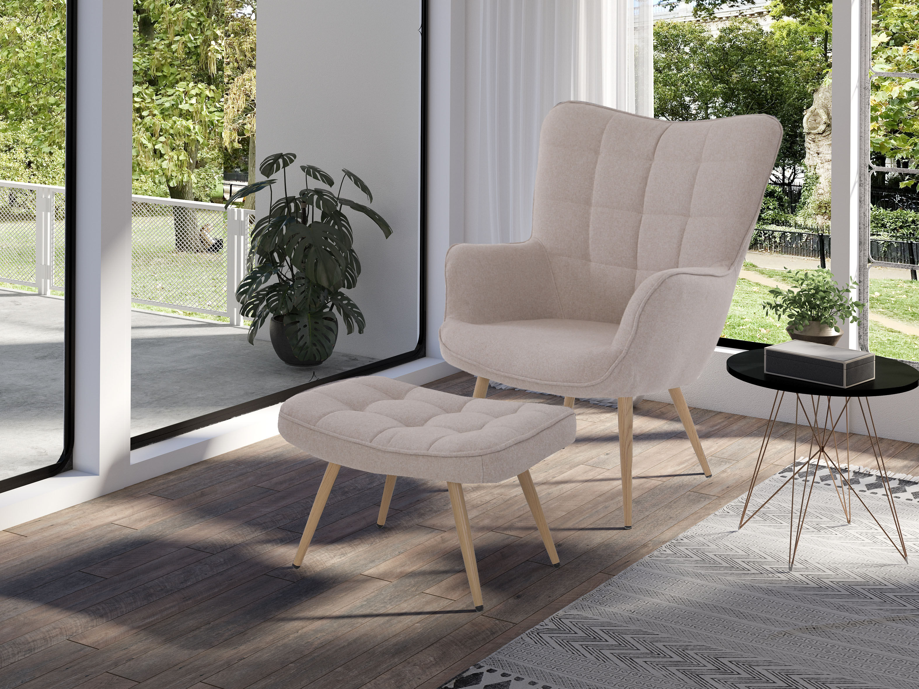 Hocker BYLIVING "UTA", beige (sandfarben), B:60cm H:39cm, Hocker, Hocker, Bezug Webstoff oder Samt, Schaumstoff
