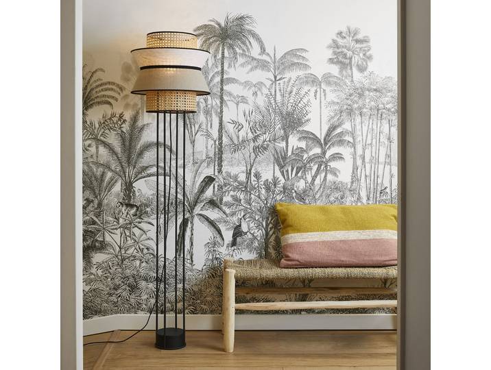 Singapour DBL Stehleuchte, nude - MARKET SET - Wohnzimmer - Design - Holz - Mit Schirm