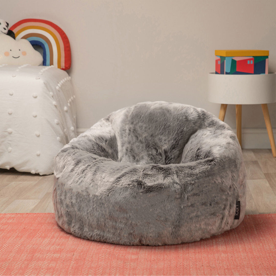icon Kids Classic Luxury Faux Fur Bean Bag Arctic Wolf Grey Medium