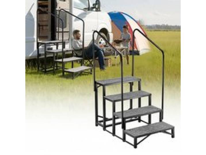 VEVOR Wohnmobiltreppe mit 2 Handläufen (4 Stufen), Standtreppe mit 300 kg Tragkraft, Außentreppe mit Rutschfester Matte für Senioren/Haustiere, Trittstufe für Camper, Mobilheim, Veranda, Pool und Spa