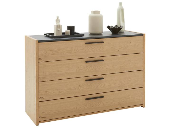hülsta Sideboard Neva, Eiche, Anthrazit, furniert, 4 Schublade(n) Schubladen, 125.2x82.7x46 cm, Wohnzimmer, Kommoden & Sideboards, Sideboards