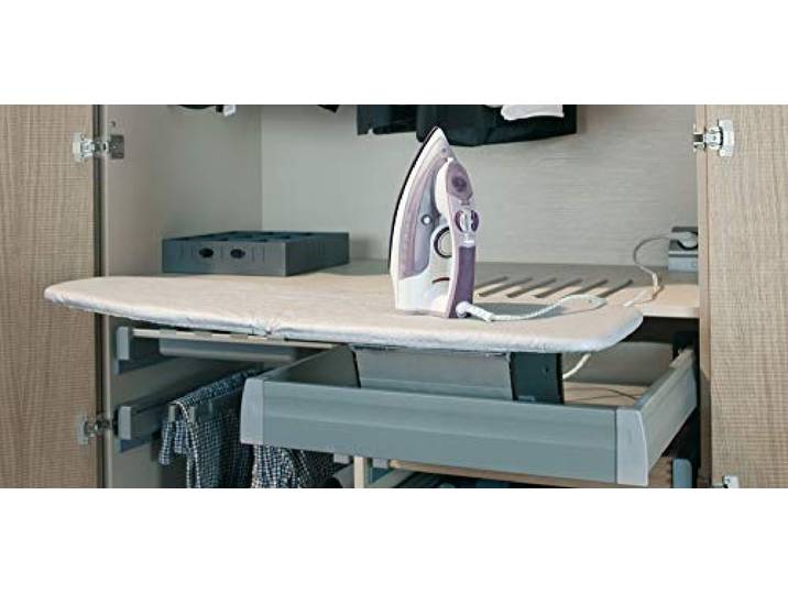 JUVA Bügelbrett Klappbar IRONFIX mit Bügeltisch-Bezug mit graue Streifen - H10103 Montage im Schubkasten Klapptisch ausziehbar Made IN Germany 1 Set - Klapptisch faltbar mit Bügel-Bezug