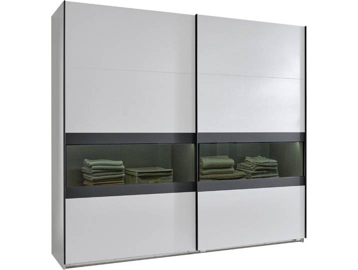 Wimex Schwebetürenschrank Easy Plus, Kleiderschrank Made in Germany mit Glaseinsatz/ Rauchglas, viele Breiten zur Auswahl, schwarze Griffe