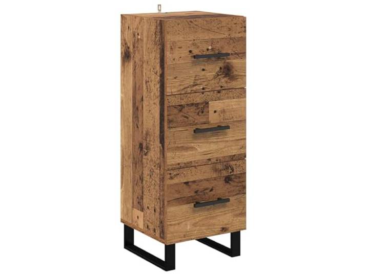 TEKGHUT Sideboard Altholz 34,5 x 34 x 90 cm Holzwerkstoff Rechteckige Form, matte schwarze Griffe, Kugellager-Schubladen, Eisenbeine, Wohnzimmer