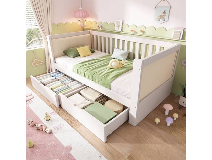 Lit banquette - MERAX - Lit banquette enfant - 90x200 cm - avec 2 tiroirs rangement - Accoudoirs rembourrés