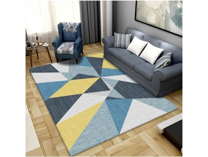 Tapis Salon design moderne Géométrique 160x230cm - style scandinave - Bleu blanc jaune