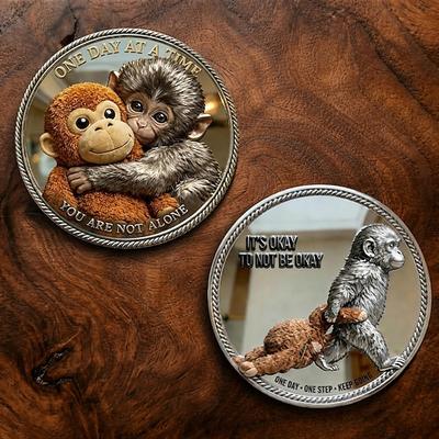 Emotional unterstützende Affenmünze – Motivierende Sammlerfigur in Affenform, inspirierende Schreibtischdekoration, Geschenk für mentale Gesundheit, Schritt für Schritt zum Ziel, tröstliche Wohnaccessoires