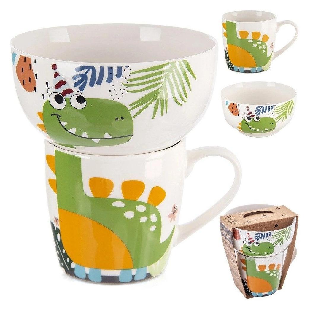 Orion Set aus Tasse und Schale für Kinder - Kinderporzellan mit Dinosaurier-Motiv, 2-teilig. (64622073)