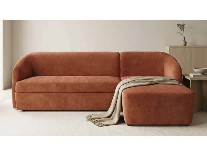Ecksofa DOMO COLLECTION Orbis, modernes, klares Design mit schmalen, abgerundeten Armlehnen , braun (terra), B:230cm H:74cm T:148cm, 100% Polyester, Sofas, Ecksofa, whlw. mit Bettfunktion u./o. Bettkasten, aus Luxus- Microfaser