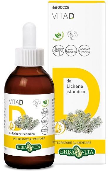Erba Vita Vita D Gocce Vegan 50 ml - Integratore Alimentare di Vitamina D3 da Lichene Islandico