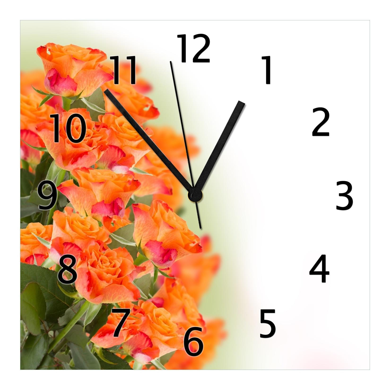 Wallario Uhr 20 x 20 cm, weiße Zeiger Orangene Rosenblüten im Strauß