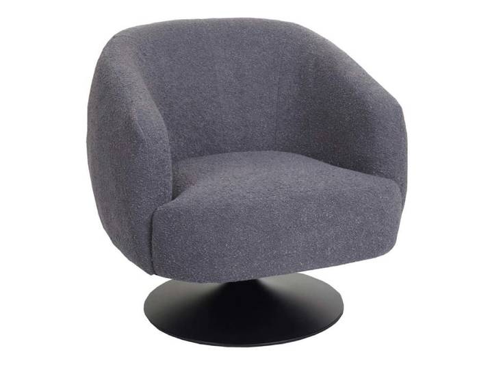 Fauteuil lounge cocktail pivotant coins et bords arrondis en tissu boucle gris fonce et metal 04_0006852