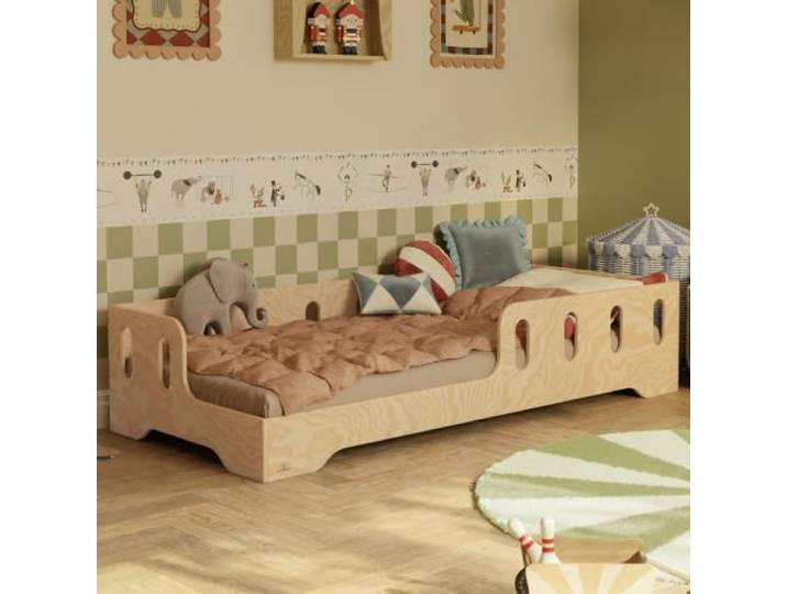 smartwood Bodenbett 90x190 cm mit Rausfallschutz, Holz, TILA 1L Montessori Kinderbett, Lattenrost belastbar bis 230 kg, FSC-Zertifikat, abgerundete Kanten, Einfache Montage, ab 3 Jahren