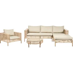 LOUNGE-SET mit Tisch 4-Sitzer Polyrattan linksseitig Beige Calasetta