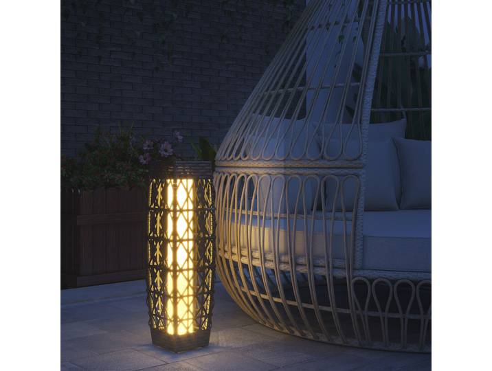 Lanterne de jardin en rotin synthétique Outsunny, lampadaire solaire avec lumières LED, marche et arrêt automatiques pour terrasse, balcon, patio, 20x20x68 cm, gris