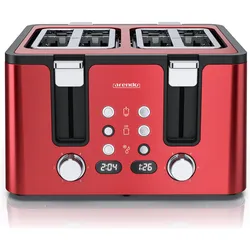 Arendo Toaster 4 Scheiben Kurzschlitz, Wärmeisolierendes Doppelwandgehäuse, Edelstahl, Automatik, 1750 W, Toaster, Rot