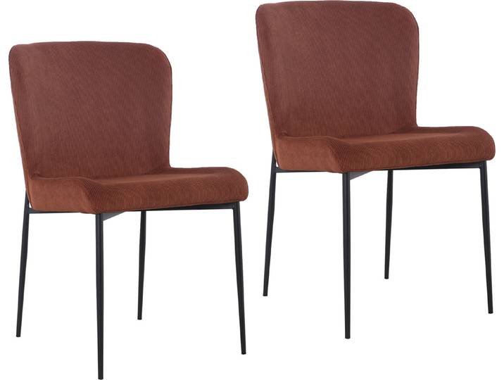 SVITA FREDDIE Chaise de salle à manger\, lot de 2\, revêtement velours côtelé\, pieds métalliques\, brun