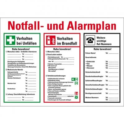 Schild I Notfall- und Alarmplan, mit Piktogrammen, Kunststoff, 700x500mm, ASR A1.3, DIN EN ISO 7010