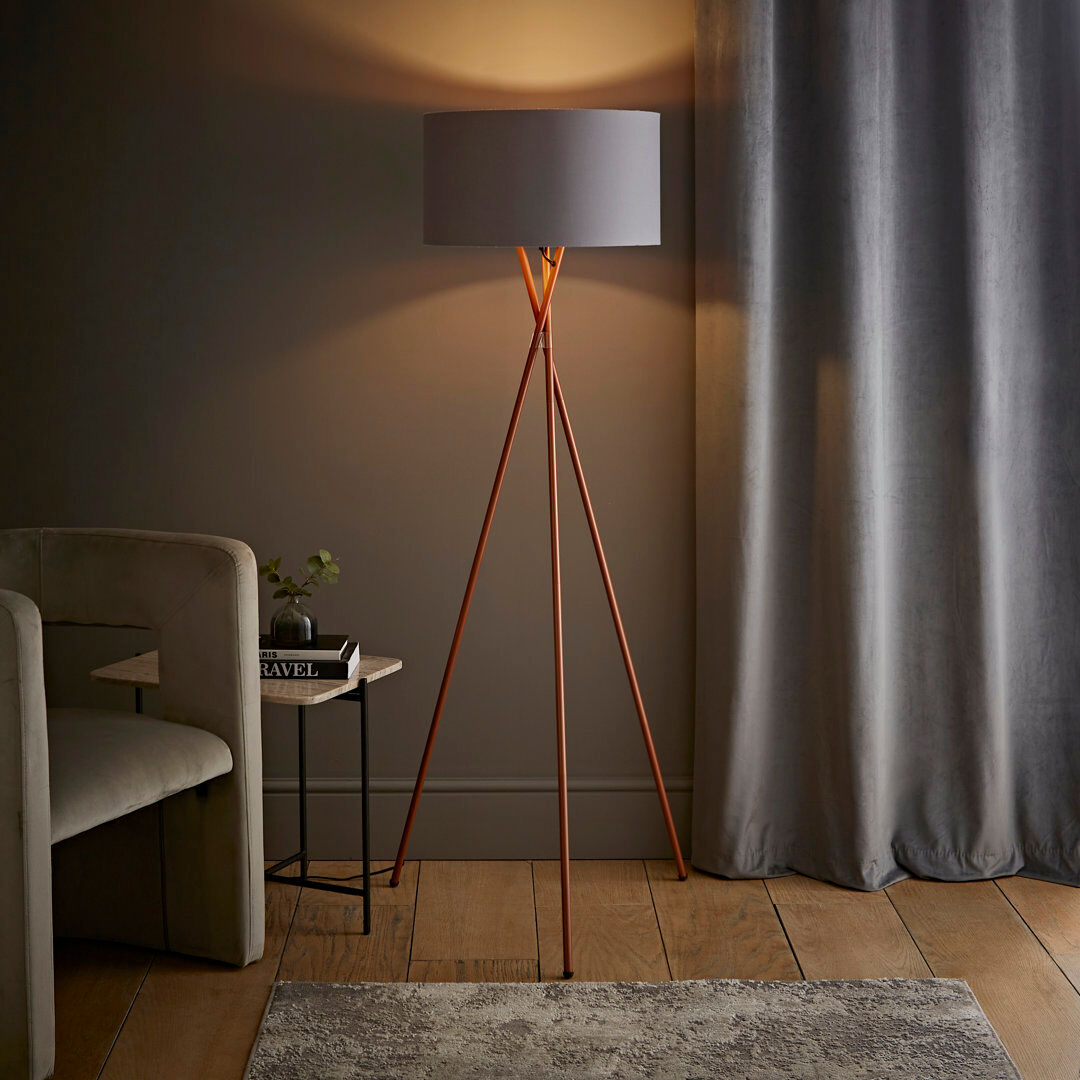 Latitude Run Misner 155cm Camden Tripod Floor Lamp with Large Reni Shade Grey & Copper/Copper 153cm H X 62cm W X 62cm D