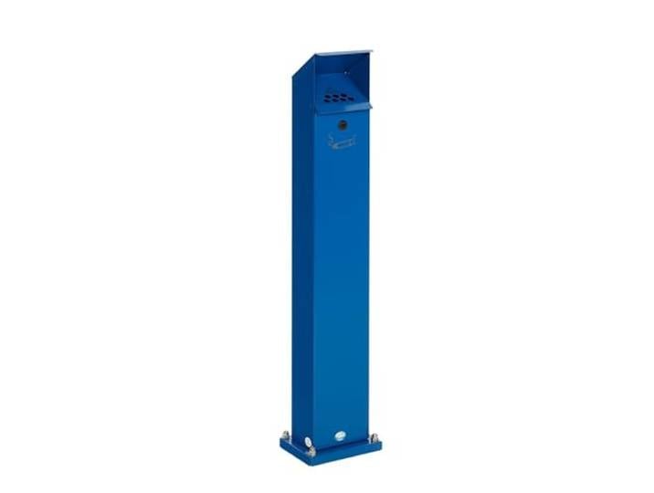 PROREGAL Robuster Ascher Standsäule mit Schloss und Bodenplatte 2 Liter, HxBxT 115x18x15cm Verzinkter Stahl Blau Ascher Aschenbecher