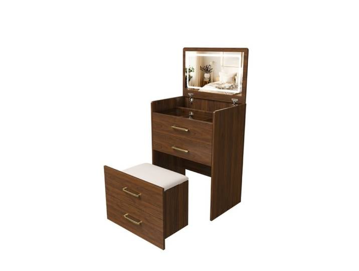 Coiffeuse 3 en 1 avec miroir ouvert petite coiffeuse avec plateau en verre transparent et 3 tiroirs