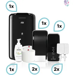 KOMPLETT-SET Damentoilette: Toilettenpapierspender + Sitzreinigung + Intimschaum + Hygienezubehör & Füllmittel
