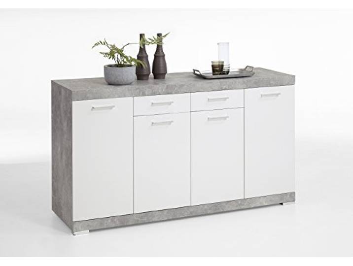 DEINE TANTE EMMA 4020-404 Bristol 4 XL Beton grau/Edelglanz weiß Kommode Beistellkommode Sideboard 50 cm Tiefe