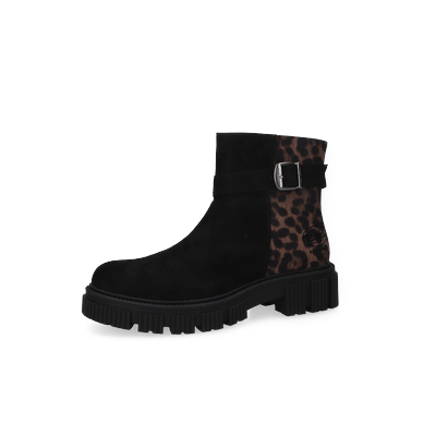 Bikerboots DOCKERS BY GERLI, Damen, Gr. 40, Textil, braun (schwarz, leo), Microfaser, Veloursleder, Schuhe Bikerboots, Stiefelette, Boots mit aktuellem Leo-Print