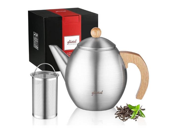 LuxusKollektion Teekanne Teekanne Edelstahl 1200ml 18 8 Typ9 Edelstahl Teekanne mit Stövchen