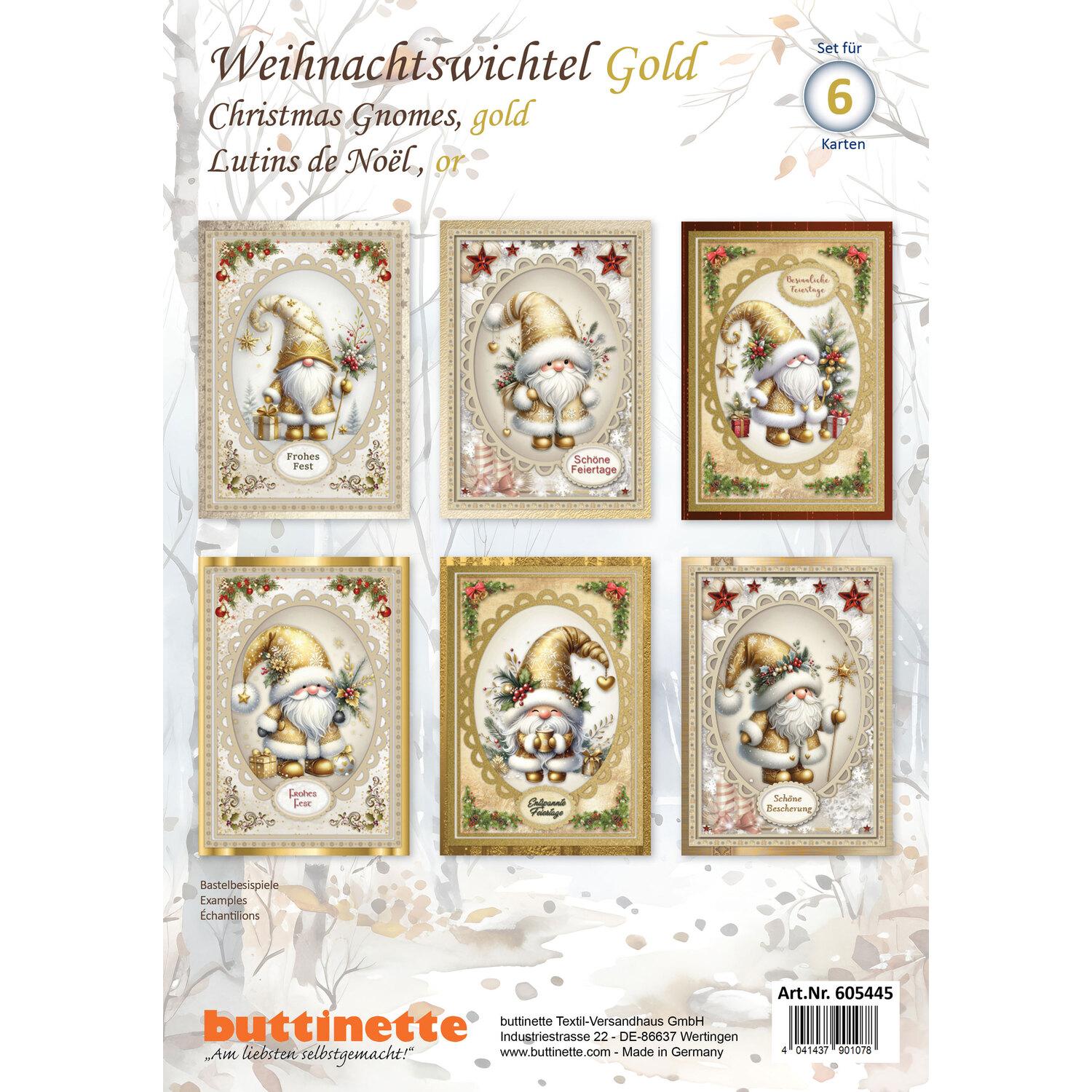 3D-Bastelmappe "Weihnachtswichtel Gold", für 6 Karten