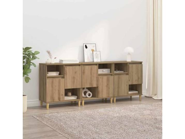 RJPLMFV Anrichte, 3-teilig, Eiche, 60 x 35 x 70 cm, Verbundholz Regale, Flügeltüren, Aufbewahrung für Esszimmer, Wohnzimmer, Küche, einfach zu montieren
