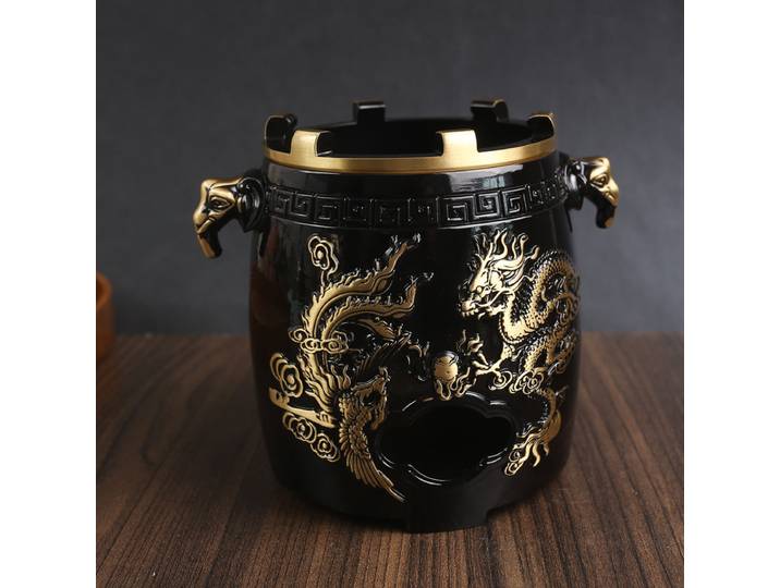 Brass Double Dragon jouant avec perle brûleur d'encens artisanat maison salon créatif cuivre produit ornement Mo
