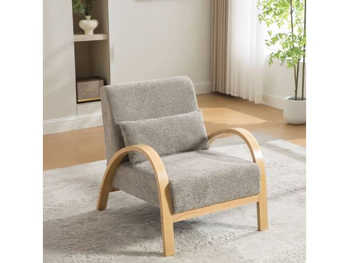 Fauteuil de salon - Fauteuil de Relaxation - Accoudoirs Courbés en Bois - Style Moderne - 70x82x80cm Gris