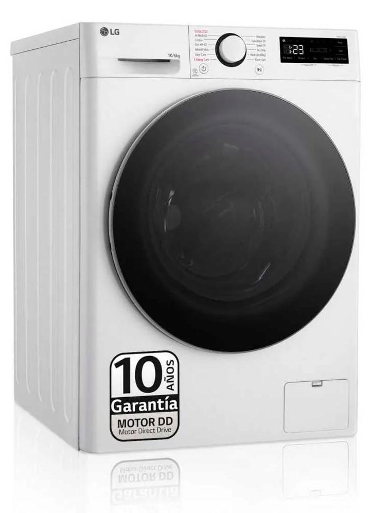 LG F4DR6010A1W, Frontlader, Freistehend, Weiß, Links, Schwarz, Drehregler, Berührung