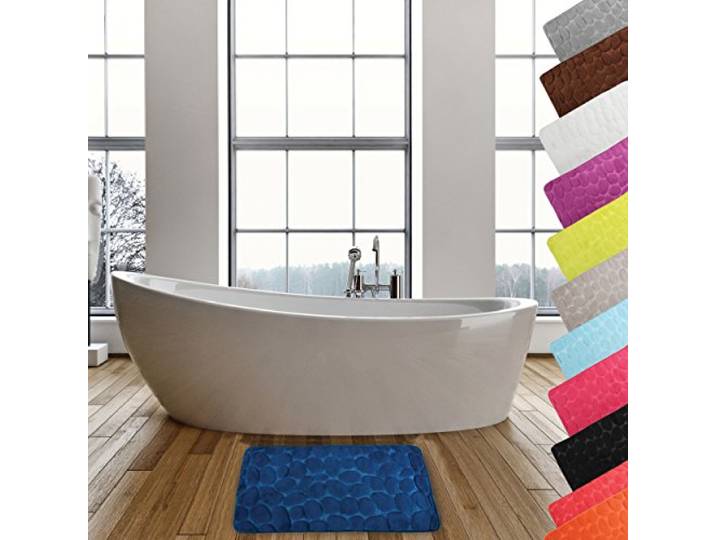MSV - Mikrofaser-Badematte „Pebble“ - Saugfähig und rutschfest - 50 x 80 cm - Marineblau - Maschinenwaschbar - Schnelltrocknend - Optimaler Komfort für Ihr Badezimmer