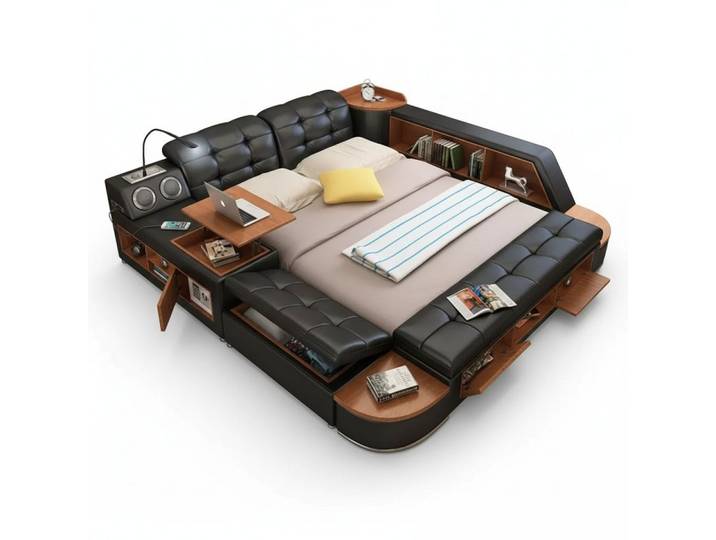 JVmoebel Multimediabett Bett in edlem Lederdesign mit Luxus-Ausstattung Sofort
