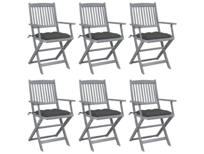 GHVBNMF Gartenstühle 6er Set Klappbar mit Kissen Akazie Grau Platzsparende Klappstühle aus massivem Holz mit weichen Sitzauflagen für Ihre Terrasse, den Balkon oder Essbereich.