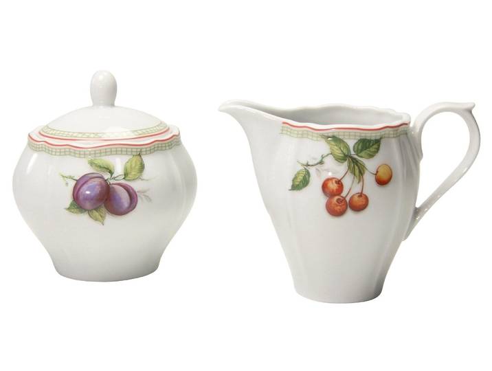 Milch- und Zuckerset CREATABLE Flora Orchard , bunt (weiß, bunt), 2 Stk., Porzellan, Geschirr-Sets, Milch- und Zuckerset