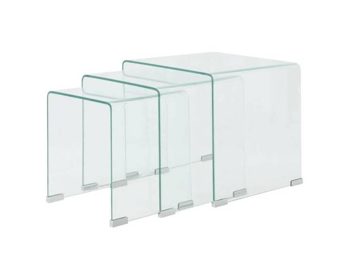Ensemble tables gigognes verre trempé transparent 3 pièces tables d'appoint 60x40cm salon