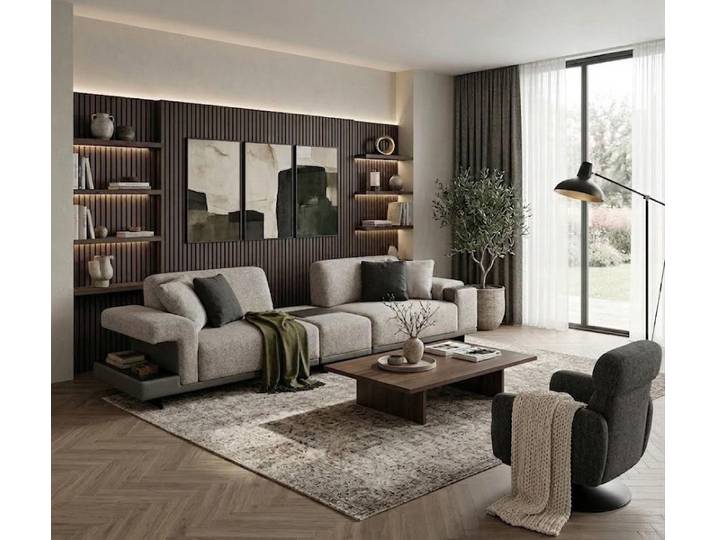 JVmoebel Wohnlandschaft Beiges Wohnzimmer Sofa Set Stoffsofa Textilsessel Designer Möbel, 2 Teile, Made in Europa