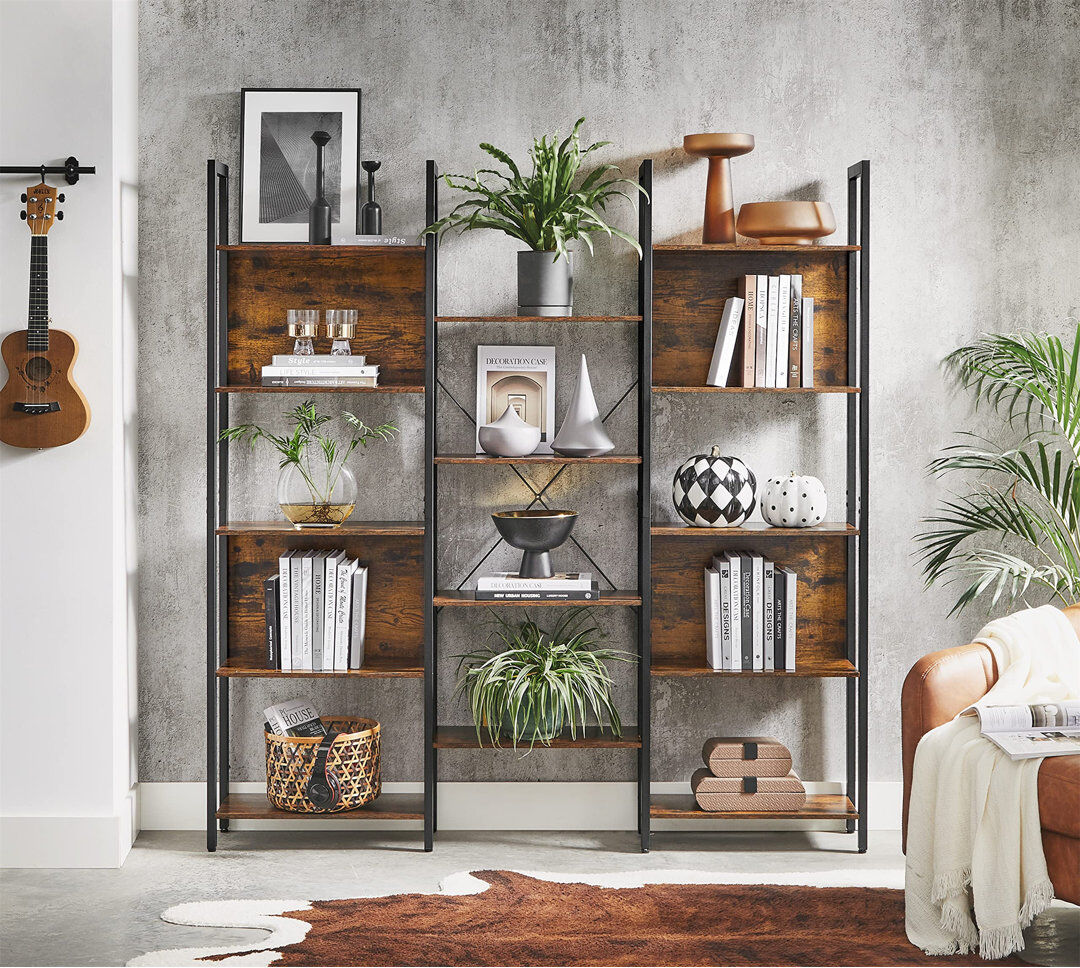 Trent Austin Design Jaliyah 166cm H x 158cm W Steel Etagere Bookcase Rustic Brown/Black