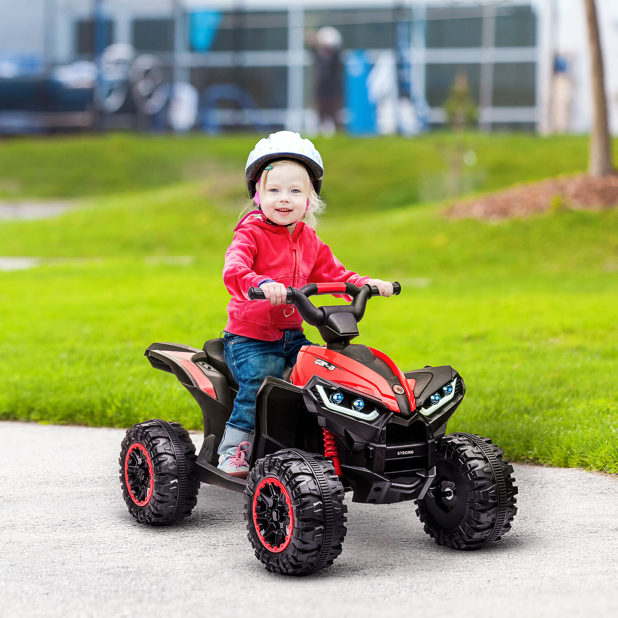 Homcom Quad Elettrico per Bambini 12V, 2 Velocità, Ruote Larghe con Sospensioni e Fari LED, Età 3-5 Anni, Rosso Aosom