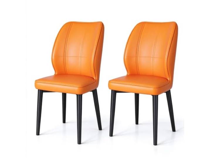 Minimalistischer Esszimmer-Akzentstuhl, Stuhl aus PU-Leder PU-Leder, dichtes Rückprallkissen, solide Stütze aus Kohlenstoffstahl, ideal for gewerbliche Cafés(Orange,2ps)
