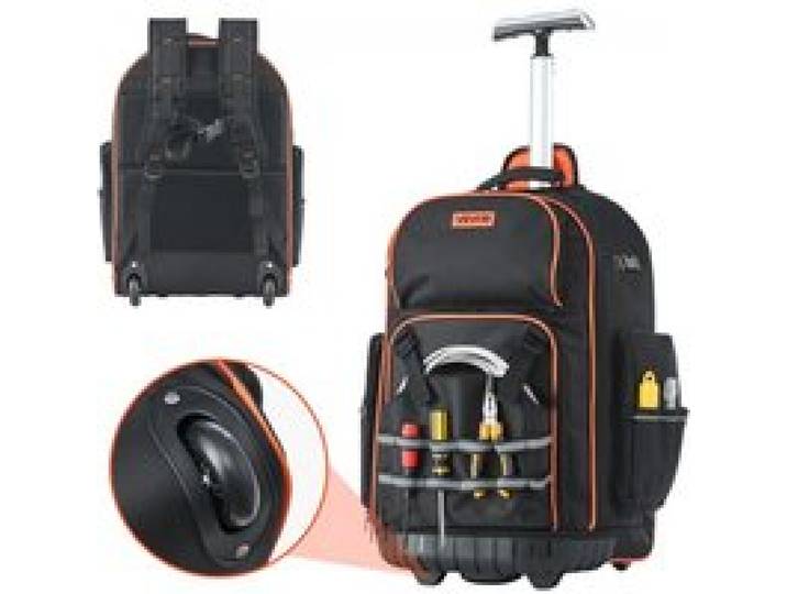 VEVOR Werkzeugrucksack mit Rollen, 50 kg Tragkraft, 72 Taschen, Werkzeugtasche, verstellbarer Teleskopgriff & stabile Basis, Arbeitsrucksack-Organizer für Bau & Mechanik, 450x275x560 mm