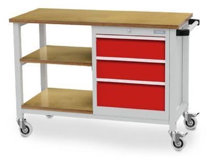 Bedrunka+Hirth - Mobile Werkbank 1200x540x880 mm mit 2 Fachböden und 3 Schubladen