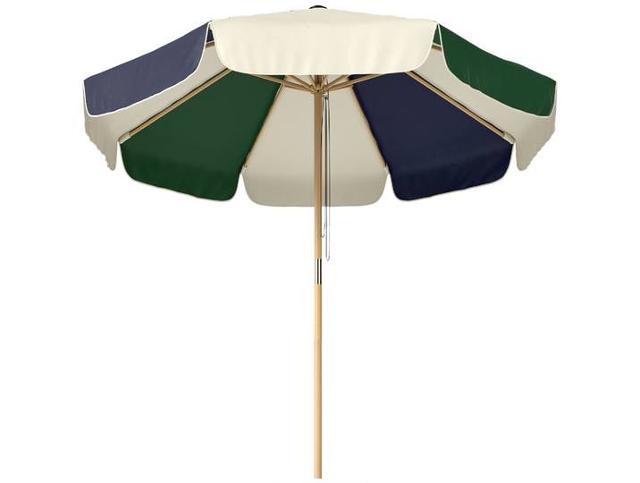 Parasol de terrasse extérieur Outsunny, Ø2,3 m, parasol de jardin avec structure effet bois, poulie avec corde, auvent bicolore, UPF30+, parasol pour plage, patio, terrasse, vert foncé