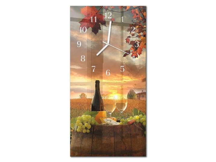 Tulup Wanduhr aus Glas 30x60 cm - Wein Natur, Mehrfarbig, Rechteckig, 30x60x0.4 cm, Dekoration, Uhren, Wanduhren