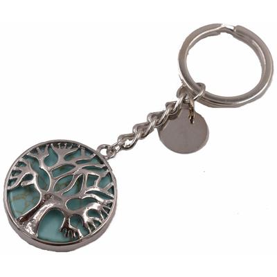 Schlüsselanhänger FIRETTI "Schmuck Geschenk Lebensbaum", Damen, blau (edelstahlfarben, türkis), Edelstahl, Basic, Schlüsselanhänger Schlüsselanhänger, mit Rosenquarz, Türkis, Aventurin, Howlith oder Onyx