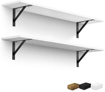 Sorbus 47.3 in Wood Wall Shelves with Black Metal Brackets, 2-Piece Set